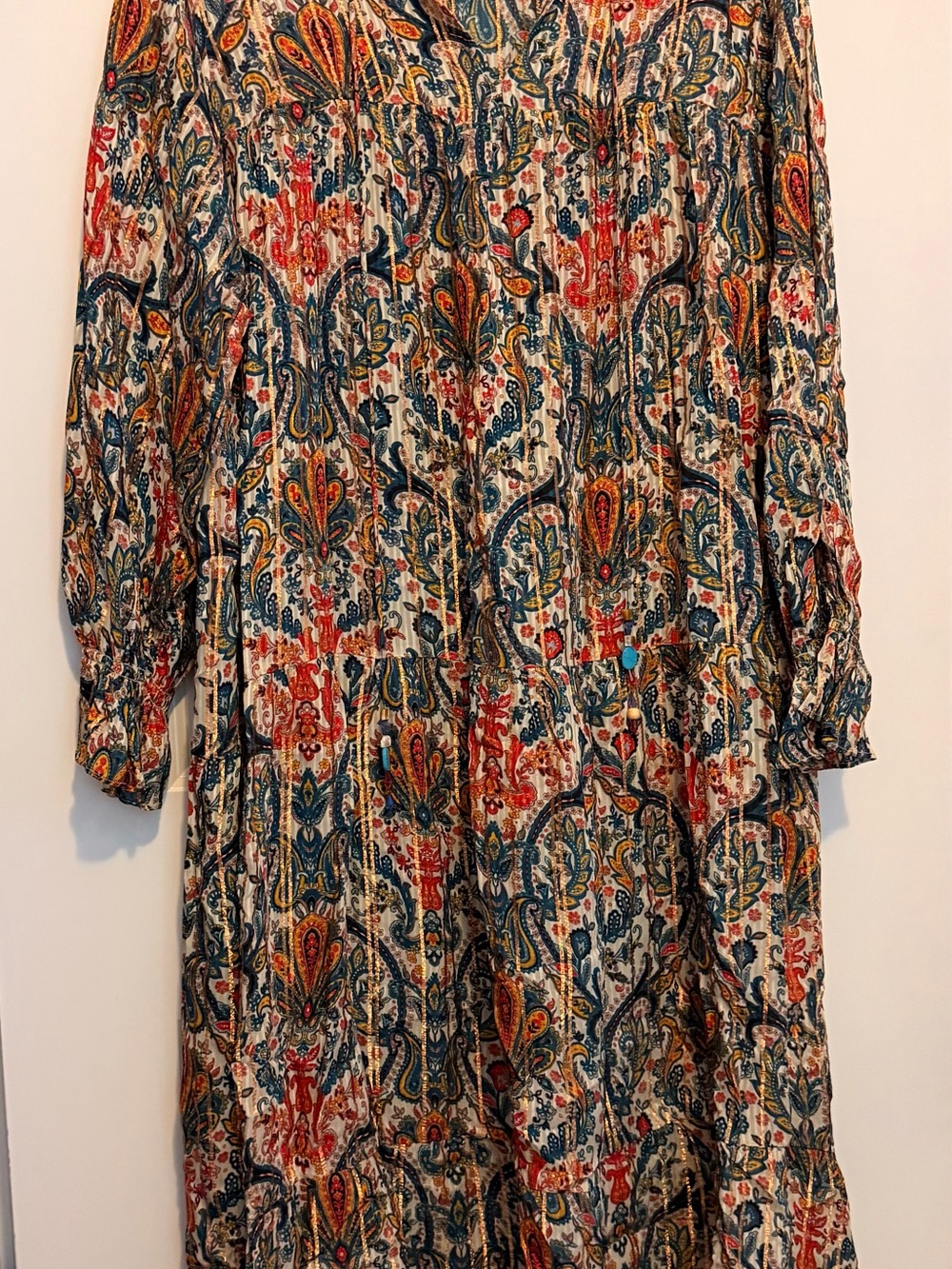 Zara Cream Multicolor Paisley Maxi Dress